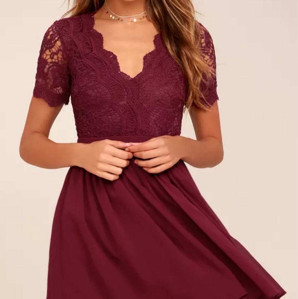 Angels in Disguise Burgundy Lace Skater Dress | Lulus